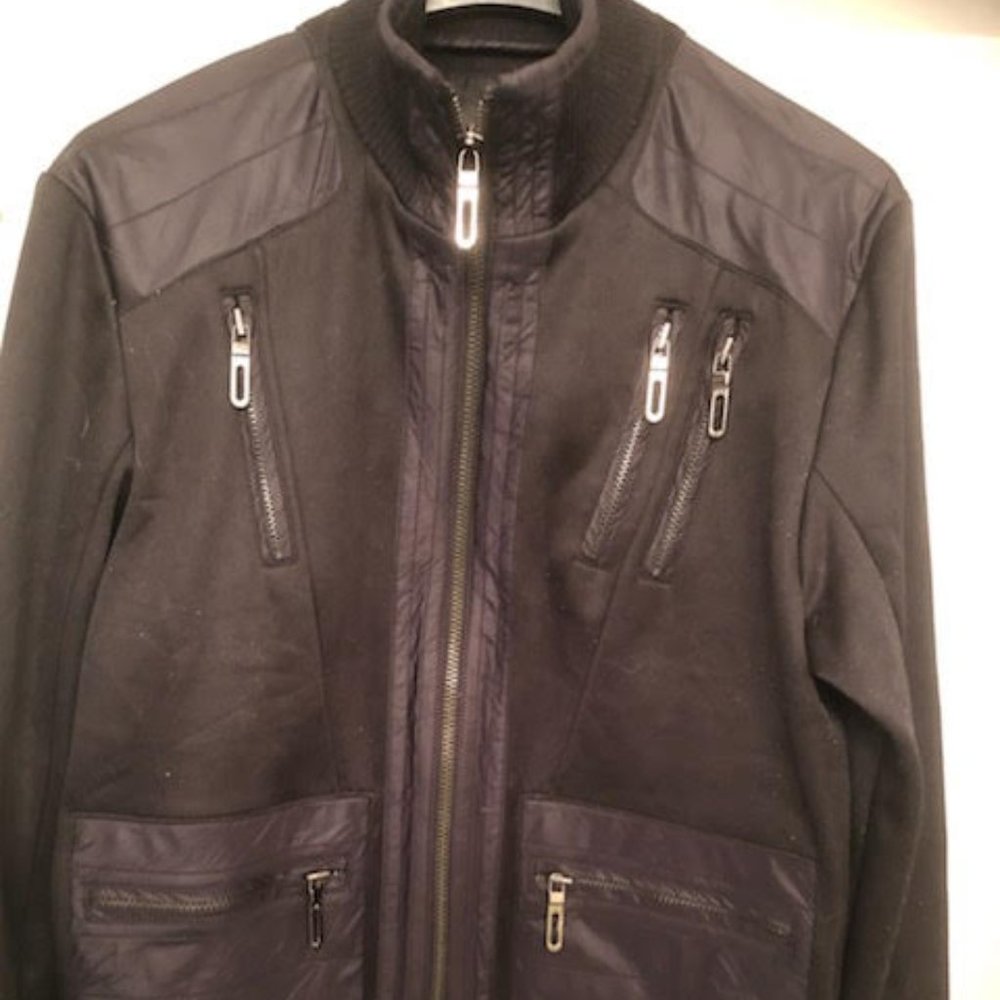 ZARA MEN ZIP UP BLACK MOTO JUMPER STYLE JACKET SIZE XL SLIM FITTED